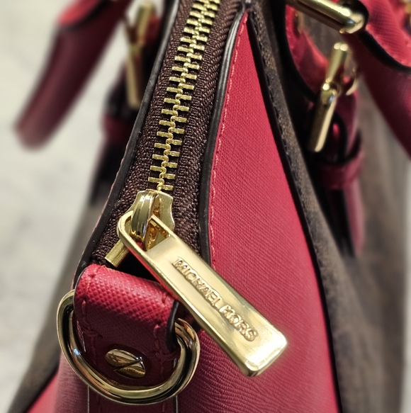 Michael Kors Ciara Flame Red Coated Canvas Large Satchel Crossbody Bag - Picture 8 of 16